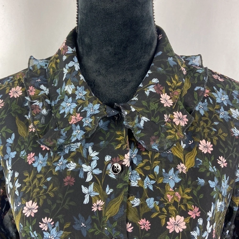 Cabi Sheer Floral Button Down Blouse with Ruffle Collar - Picture 4 of 8